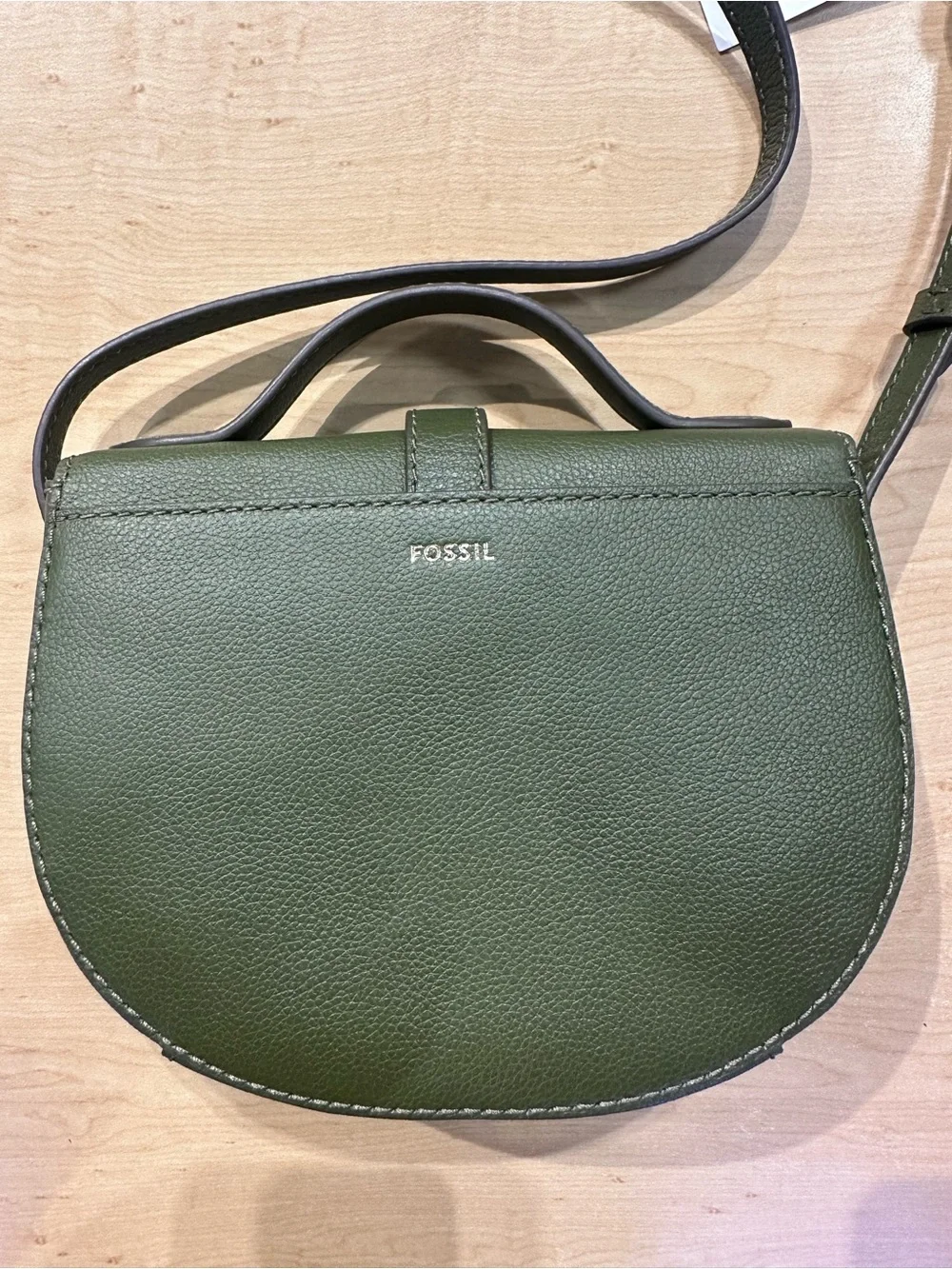 Fossil Olive Green Crossbody Saddle Bag with Brown Card Case